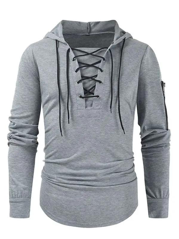 kakaclo Stylish Men's Solid Color Lace-Up Pullover Hoodie - Apparel | MENLL
